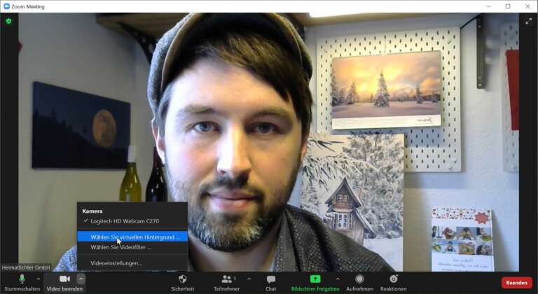Im Menü den Punkt "...virtuellen Hintergrund" wählen