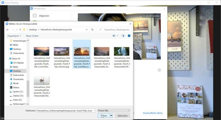 Heimat-Hintergrund auswählen und auf "öffnen" klicken