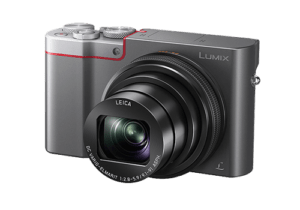 Kamera, Lumix Leica Edelkompaktkamera, premium Kompaktkamera, Edelkompaktkamera, fest verbautes und integriertes Objektiv, Frontansicht