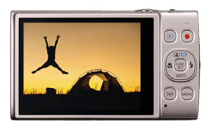 Kamera, Canon Kompaktkamera, Rückansicht, günstige Kompaktkamera mit fest verbautem Objektiv