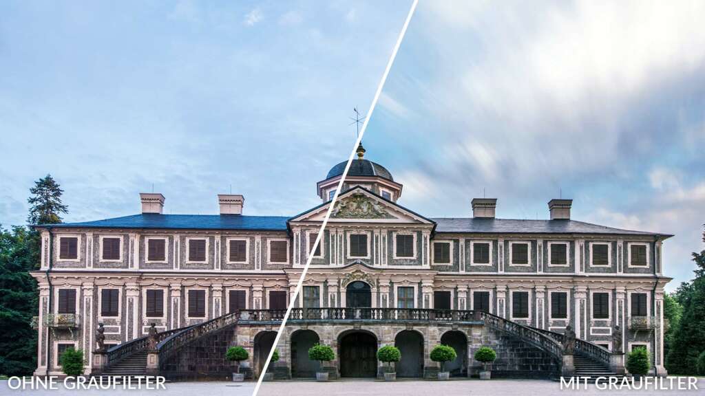 Vegleichsfoto von Evi Seeger zum Vergleich einer normalen Belichtung ohne Filter und einer Belichtung mit Graufilter und Langzeitbelichtung