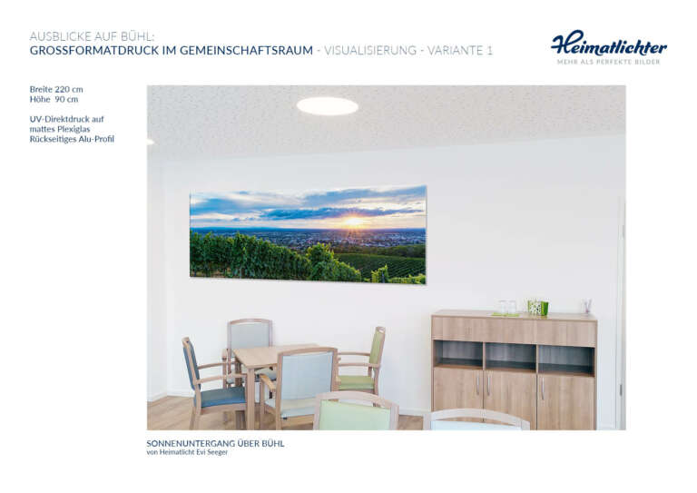 Wandbild von Heimatfotos.de in der DRK Tagespflege Bühl - Panorama Fine Art Druck hinter mattes Acrylglas - Deutsches Rotes Kreuz - Foto von Heimatlicht Evi Seeger