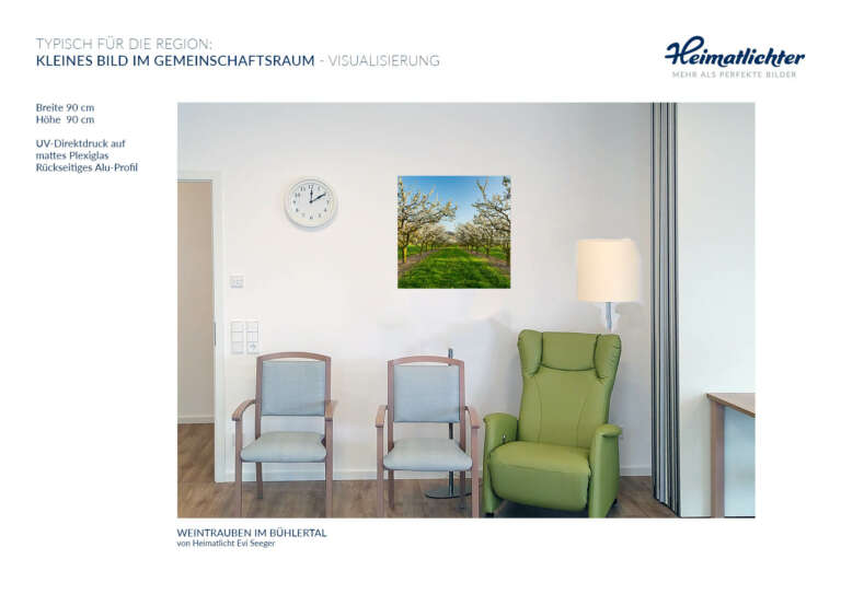 Wandbild von Heimatfotos.de in der DRK Tagespflege Bühl - Panorama Fine Art Druck hinter mattes Acrylglas - Deutsches Rotes Kreuz - Foto von Heimatlicht Evi Seeger