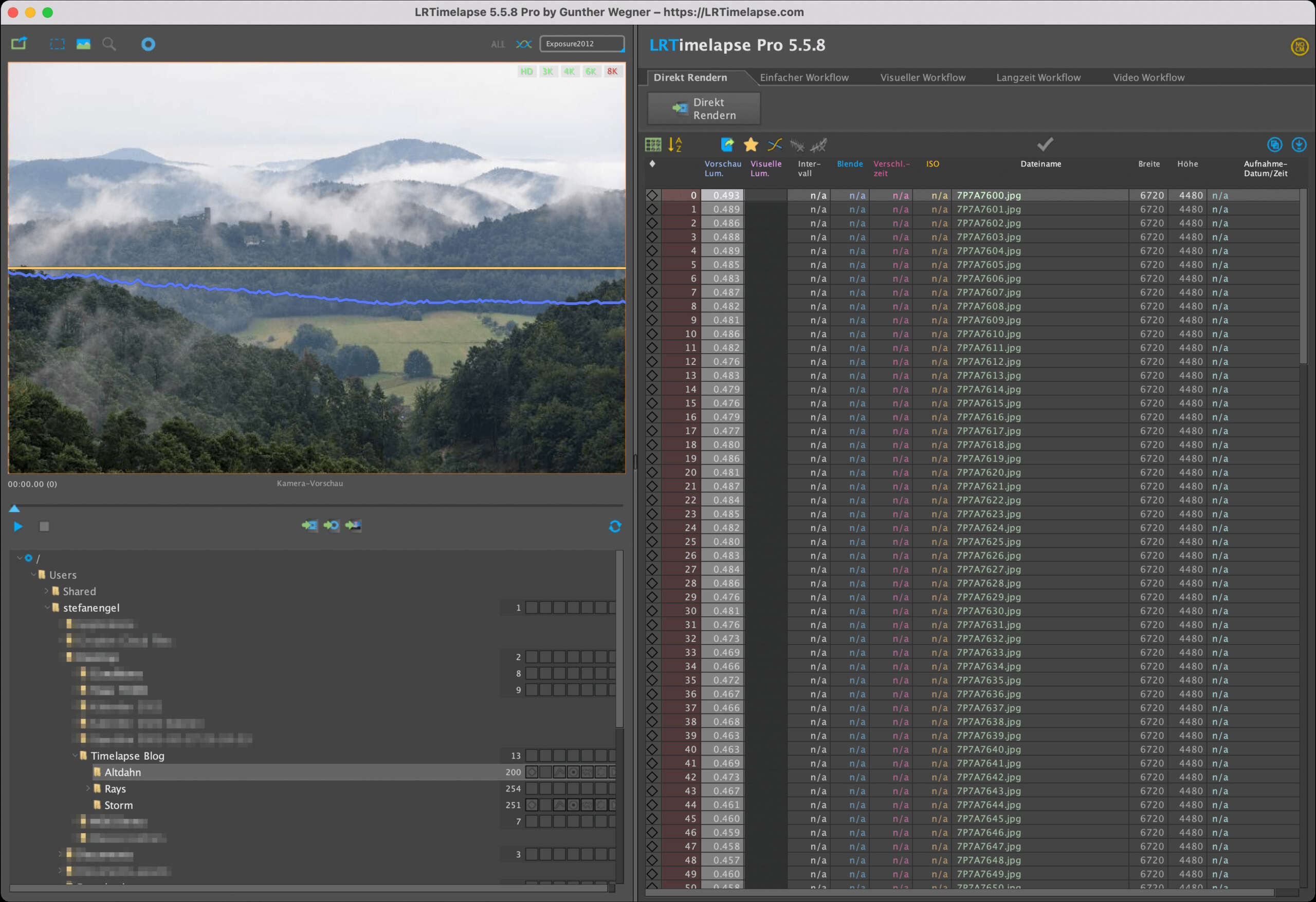 Einfacher Workflow: Mit der Software LRTimelaps von Gunther Wegner