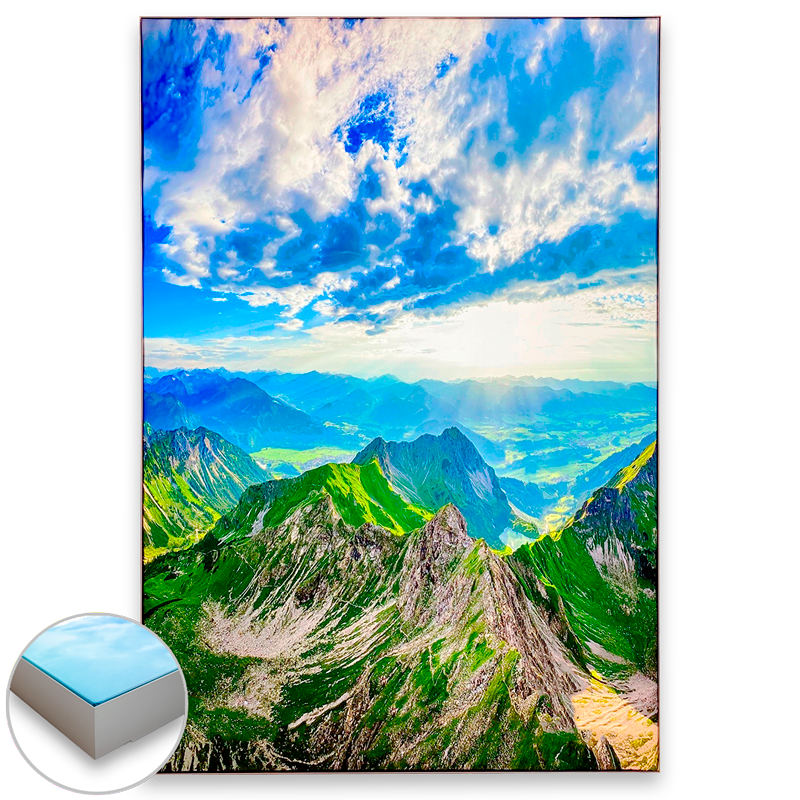 Produktbild eines Leuchtbilds hochformat Keder 8 cm mit LED-Beleuchtung und Alpenmotiv