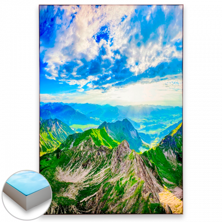 Produktbild eines Leuchtbilds hochformat Keder 8 cm mit LED-Beleuchtung und Alpenmotiv